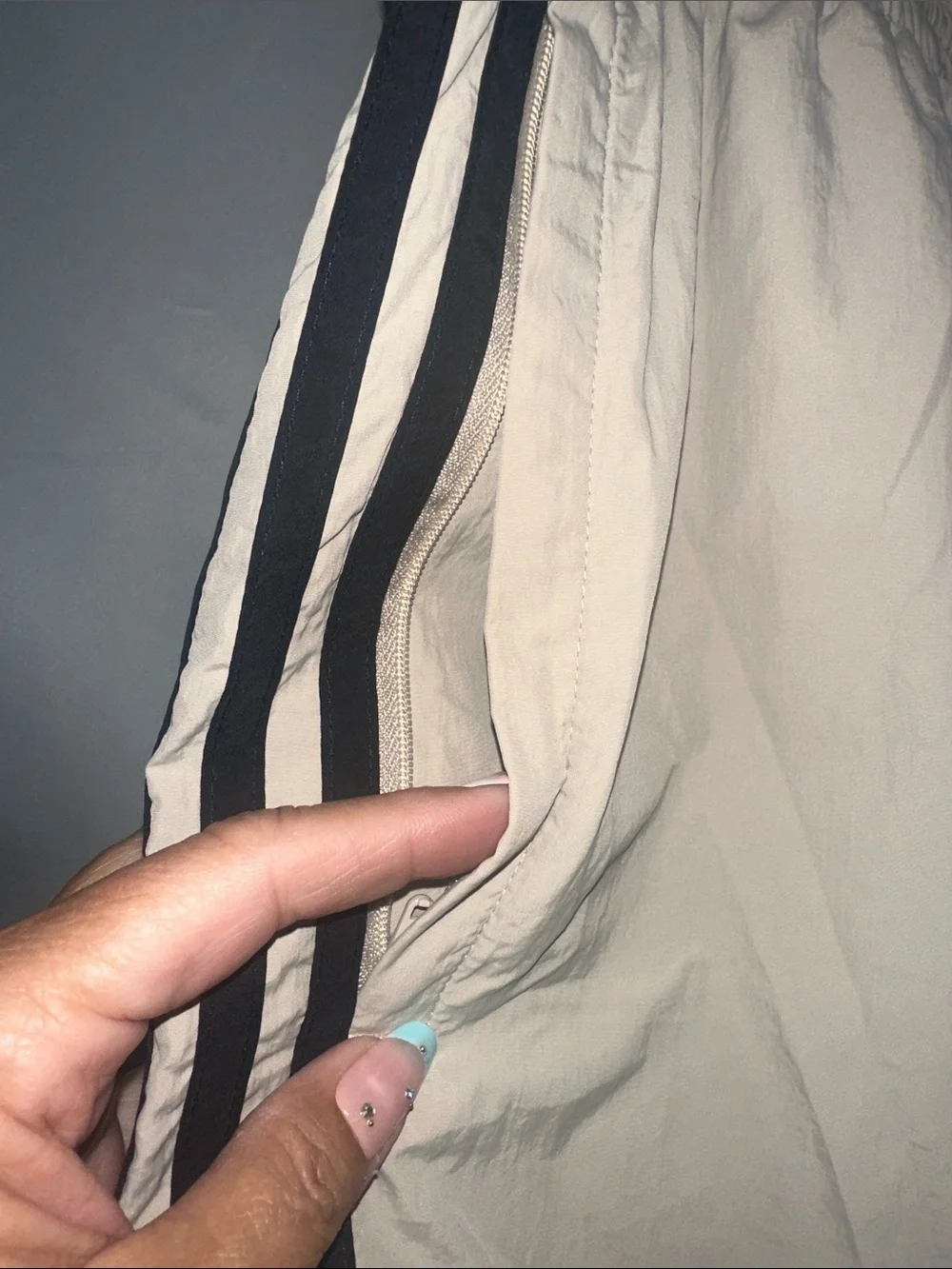 adidas Beige Athletic Shorts with Black 3-Stripes